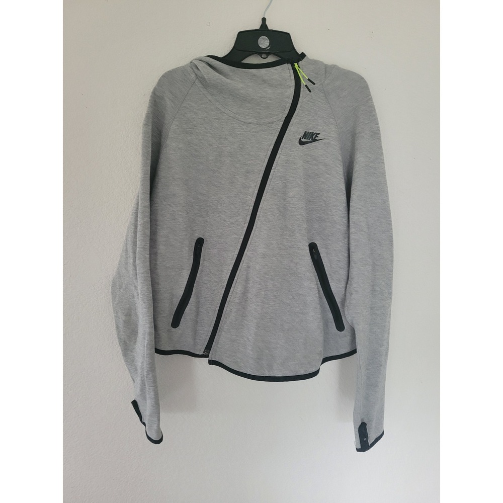 Nike Tech Fleece Asymmetric Zip Hoodie Grey Black Trim Womens M Heathered #14